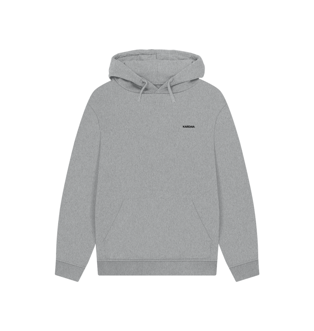 Hoodie gris en coton bio vu de face avec logo KARDAIA