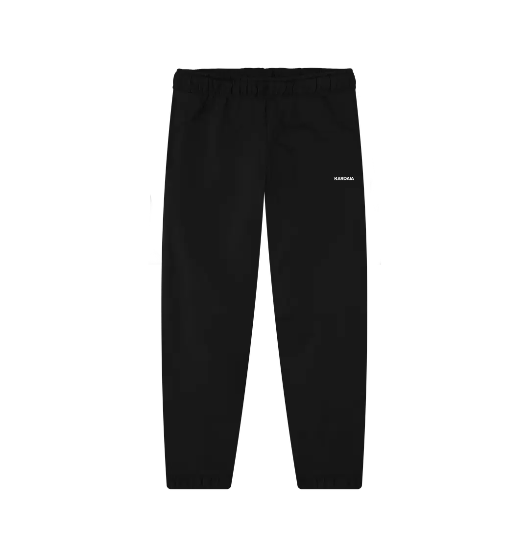 Jogging noir pour homme en coton bio, vu à plat avec logo KARDAIA