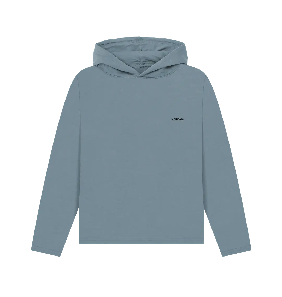 sweat à capuche femme couleur bleu pierre présenté à plat