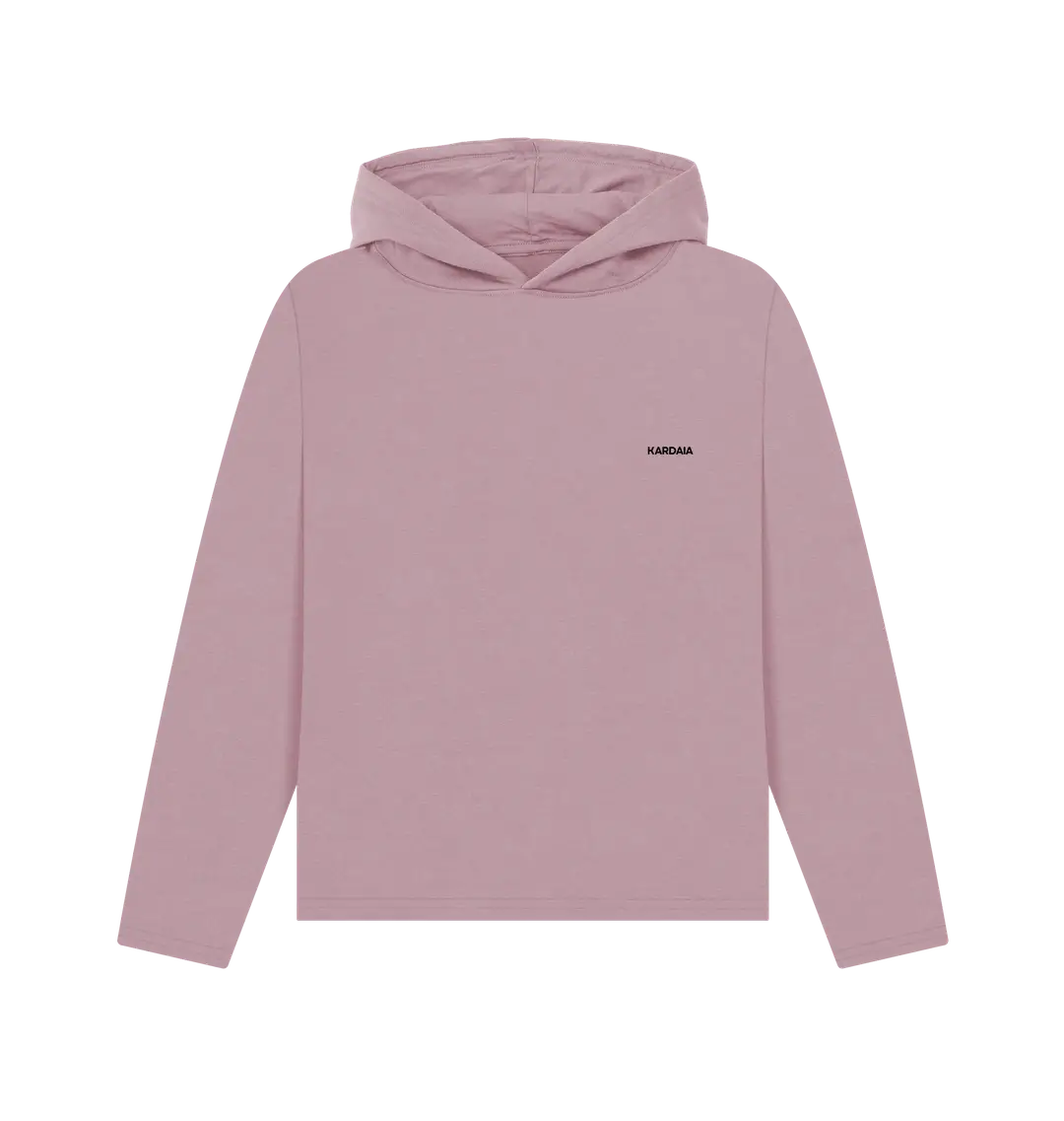 sweat à capuche femme couleur mauve poudré présenté à plat