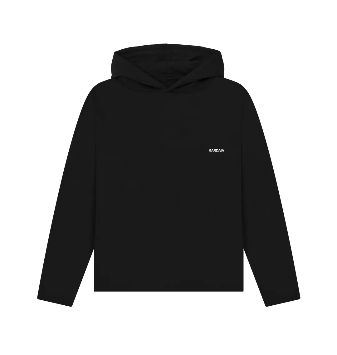 sweat à capuche femme noir basalte présenté à plat fond neutre