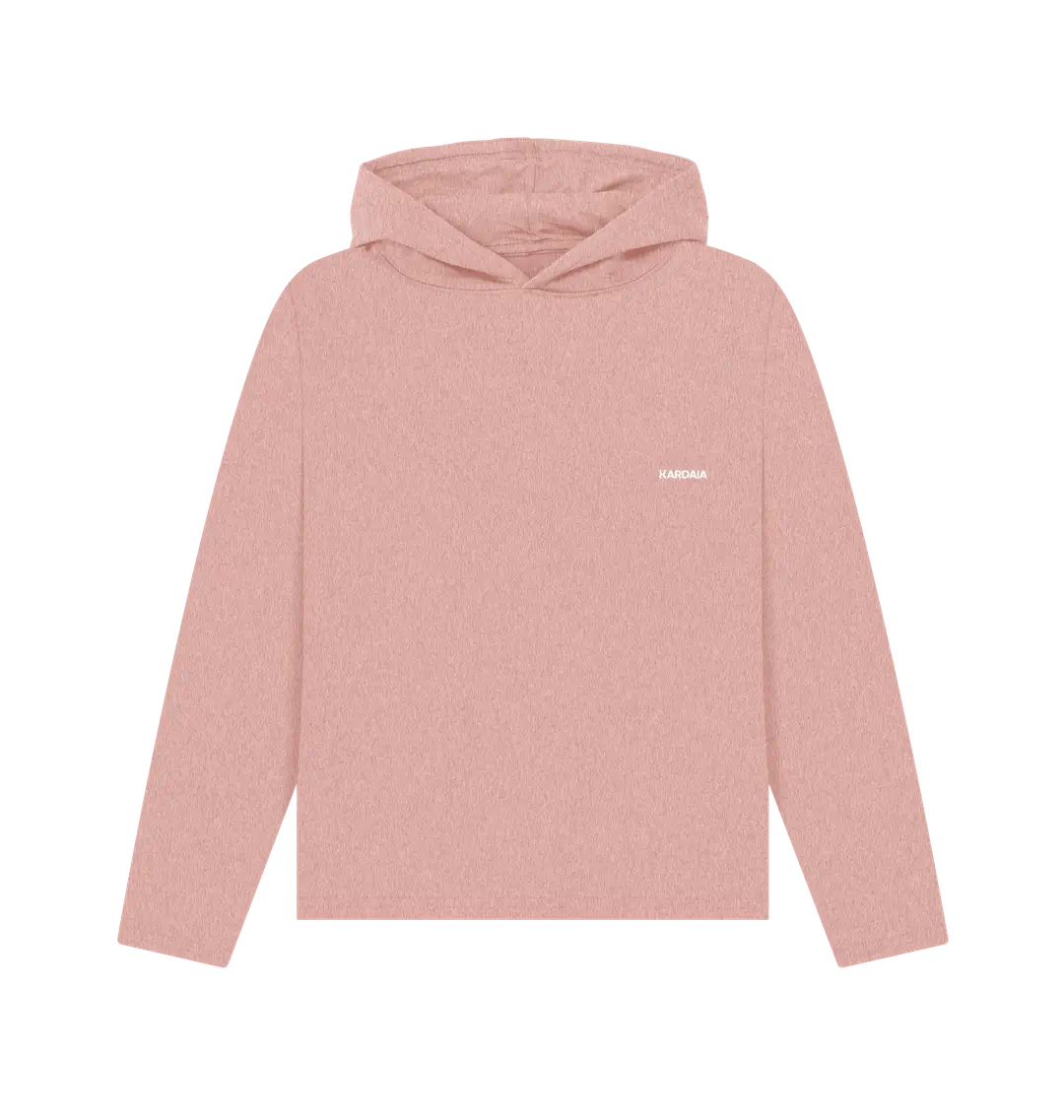 sweat à capuche femme couleur quartz rose en coton recyclé, présenté à plat sur fond neutre
