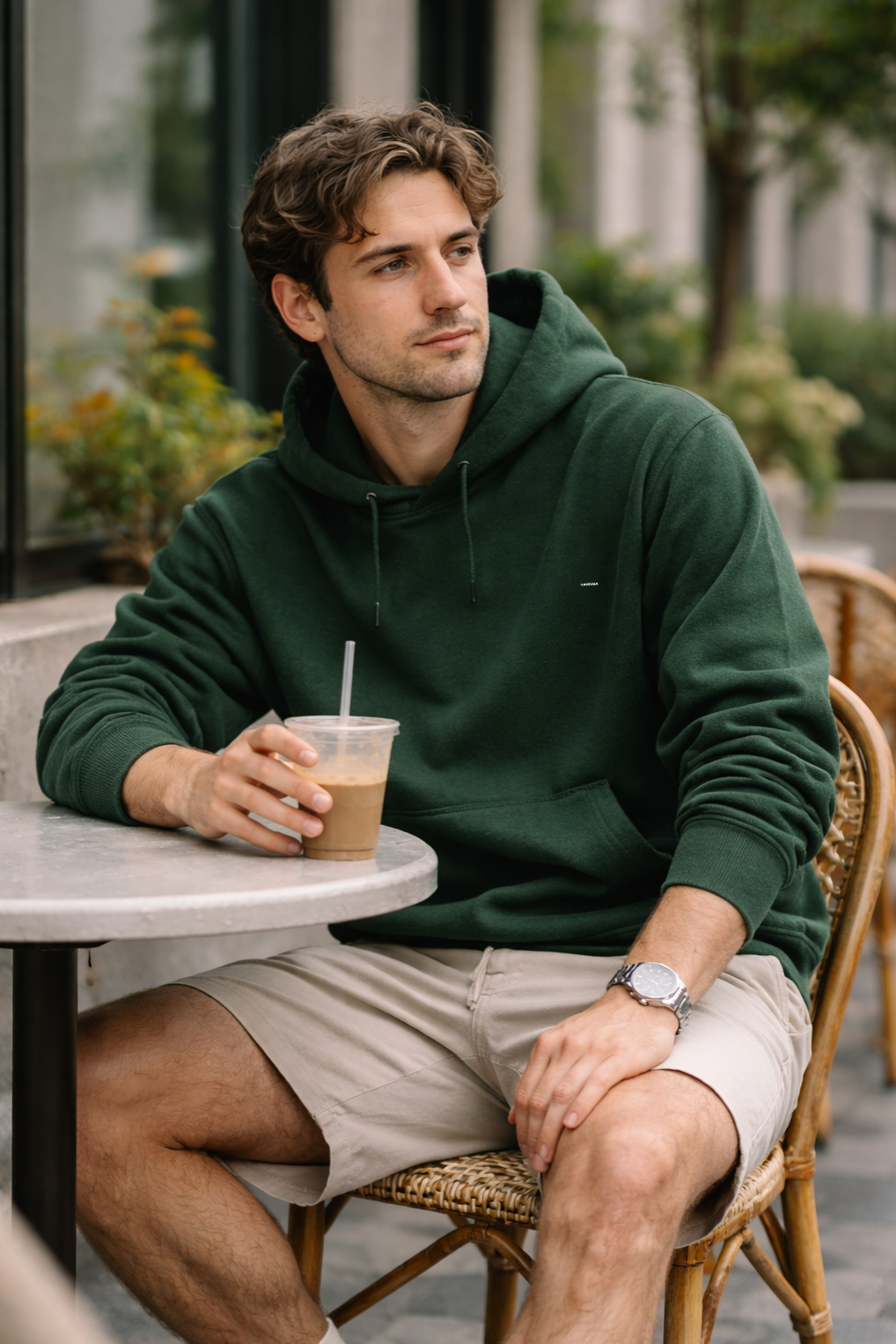 sweat à capuche homme poche kangourou kaki coton bio coupe confortable