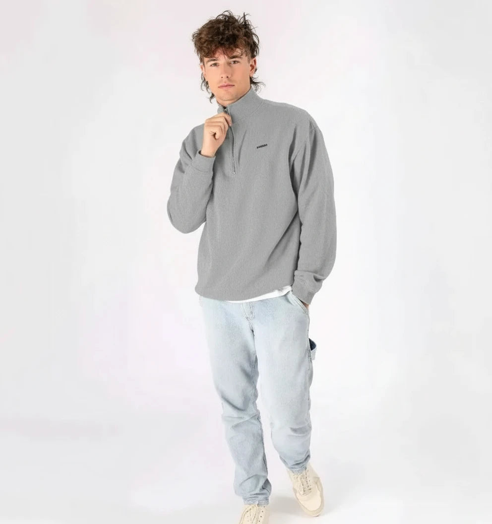 sweat quart zip gris pierre pour homme KARDAIA, style décontracté en studio