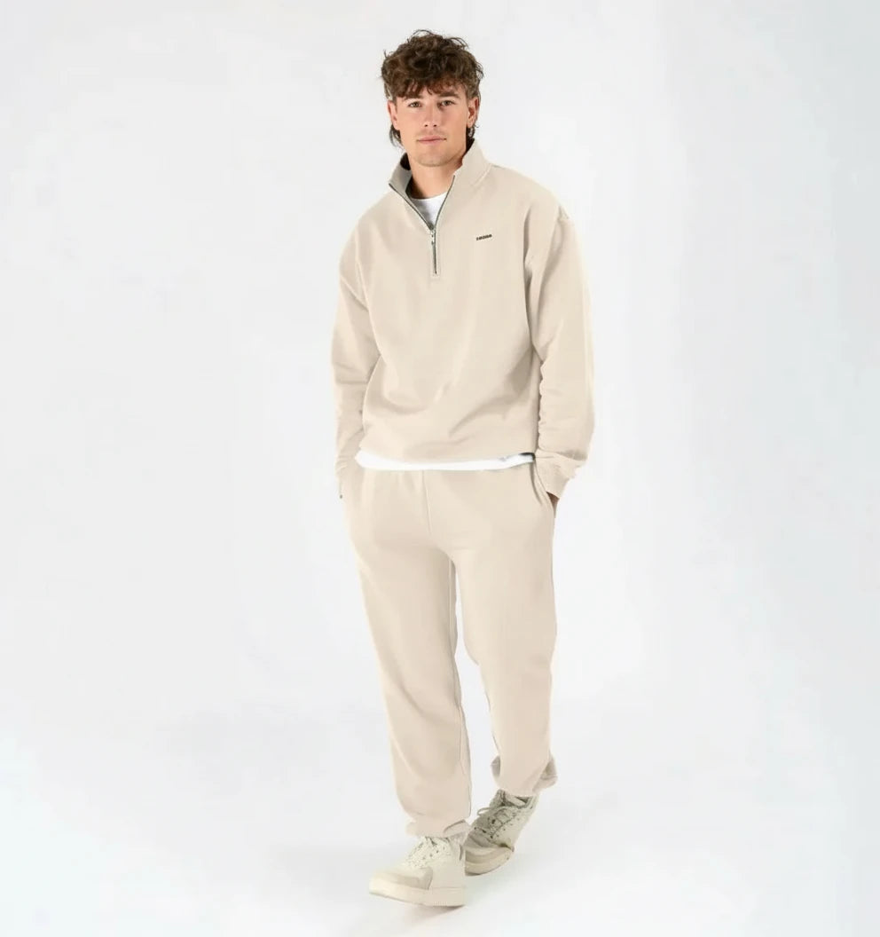 ensemble homme sable doux KARDAIA, sweat quart zip et bas coordonné