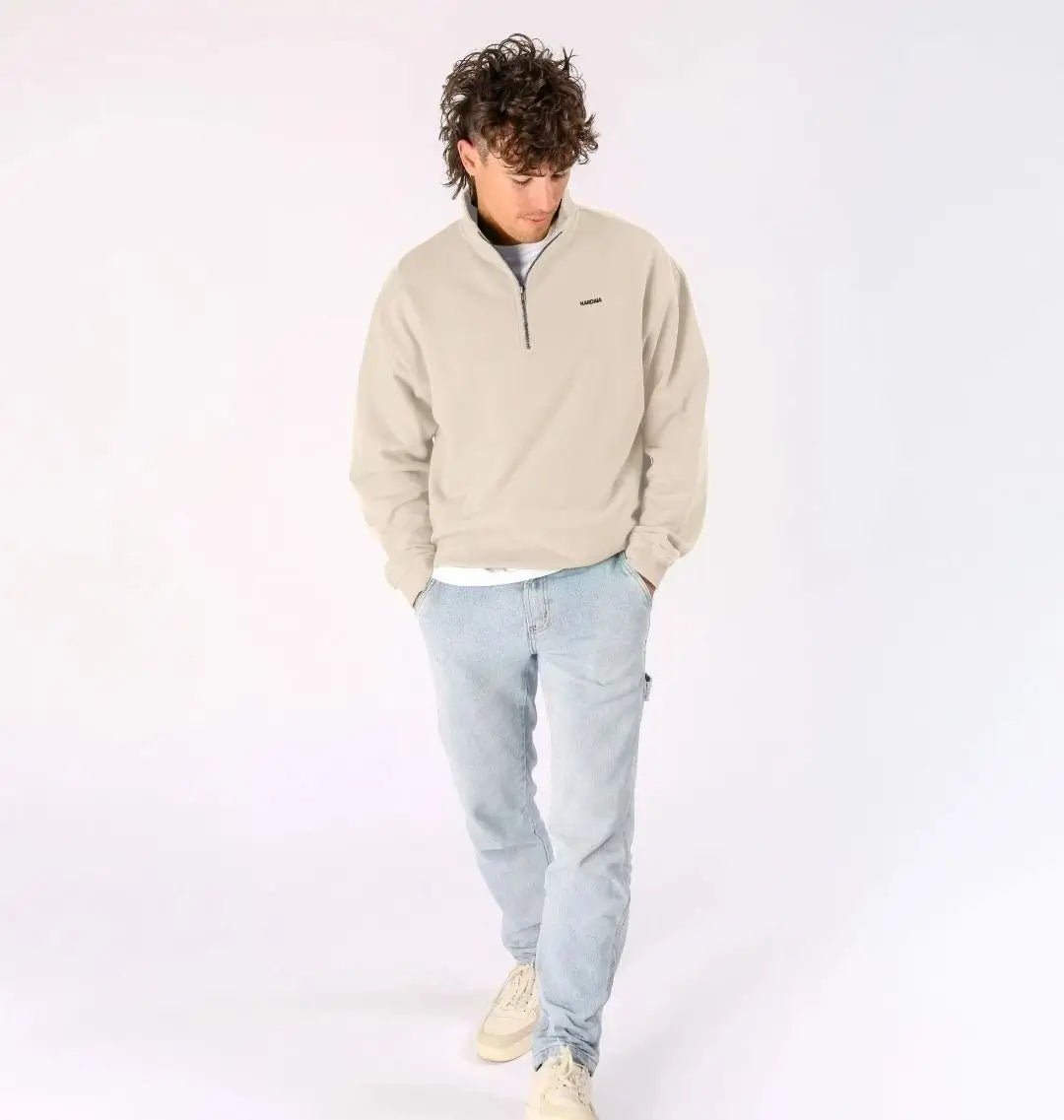 sweat quart zip sable doux pour homme KARDAIA, look minimal et naturel