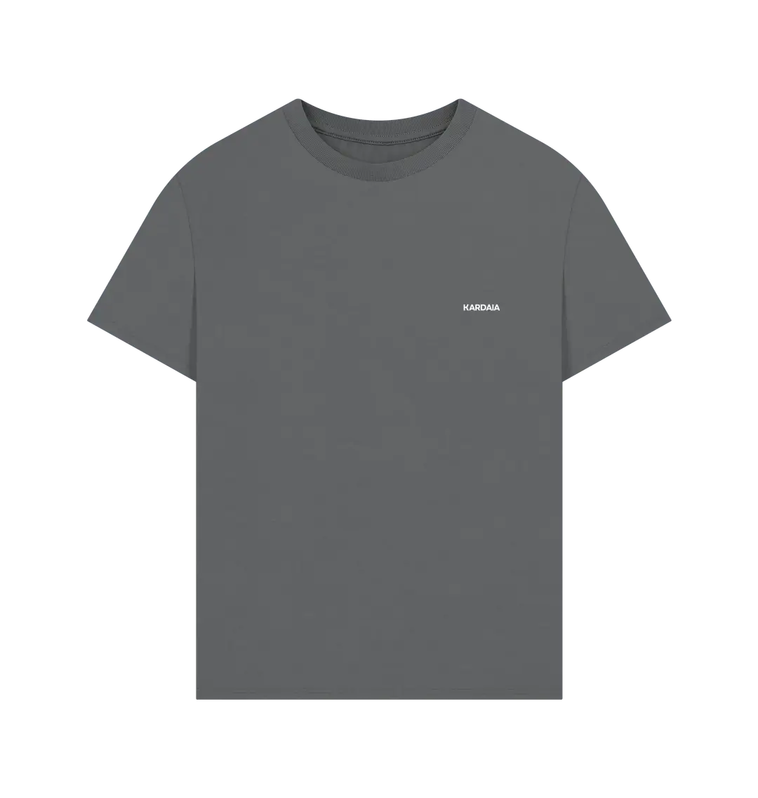 t-shirt oversize gris anthracite KARDAIA vu à plat de face sur fond bleu