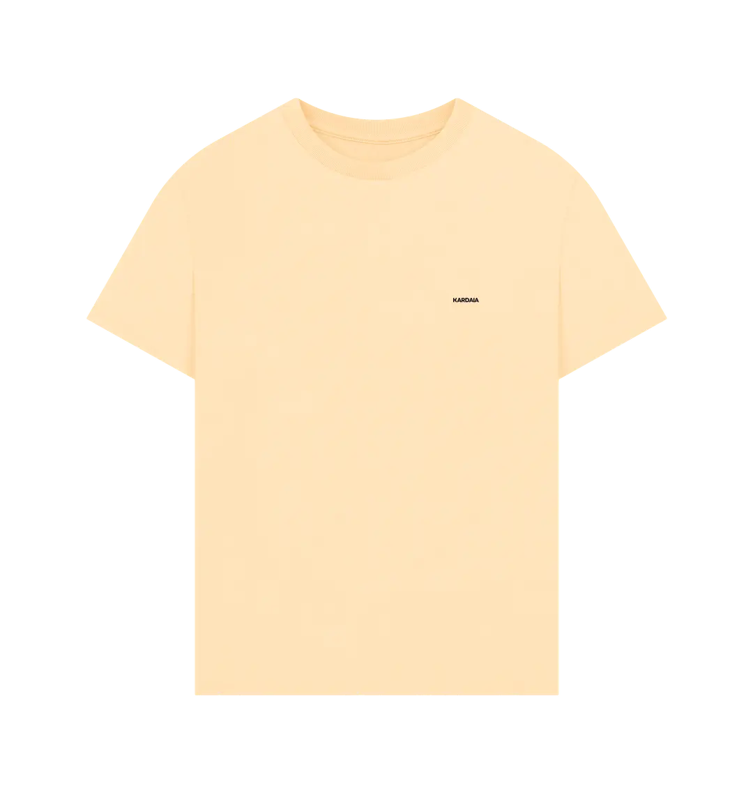 t-shirt oversize sable clair KARDAIA vu à plat de face sur fond bleu