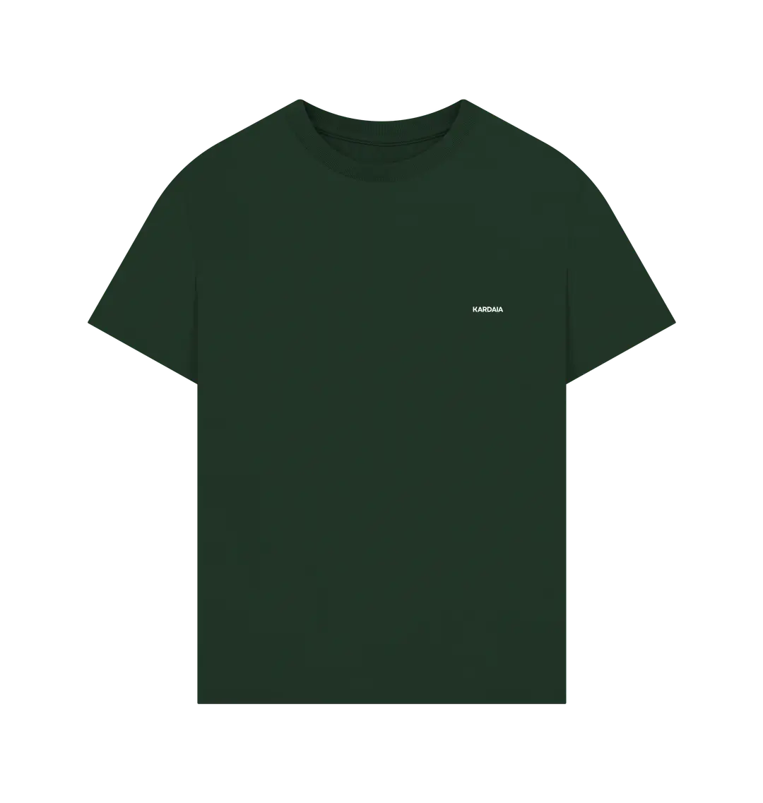 t-shirt oversize vert foncé KARDAIA vu à plat de face sur fond bleu