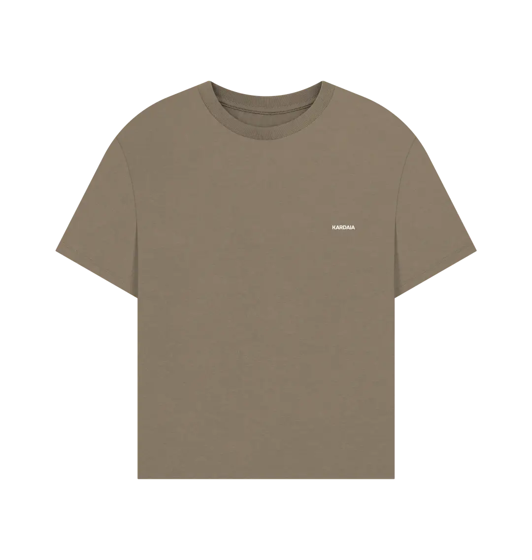 t-shirt oversize kaki-terre-KARDAIA vu à plat de face sur fond bleu