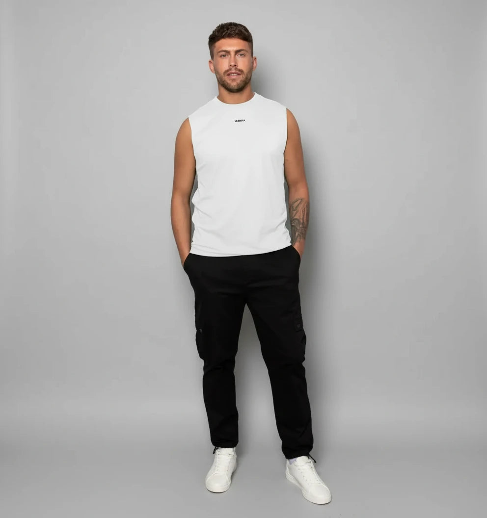 Débardeur blanc homme en polyester recyclé, vue de face entière