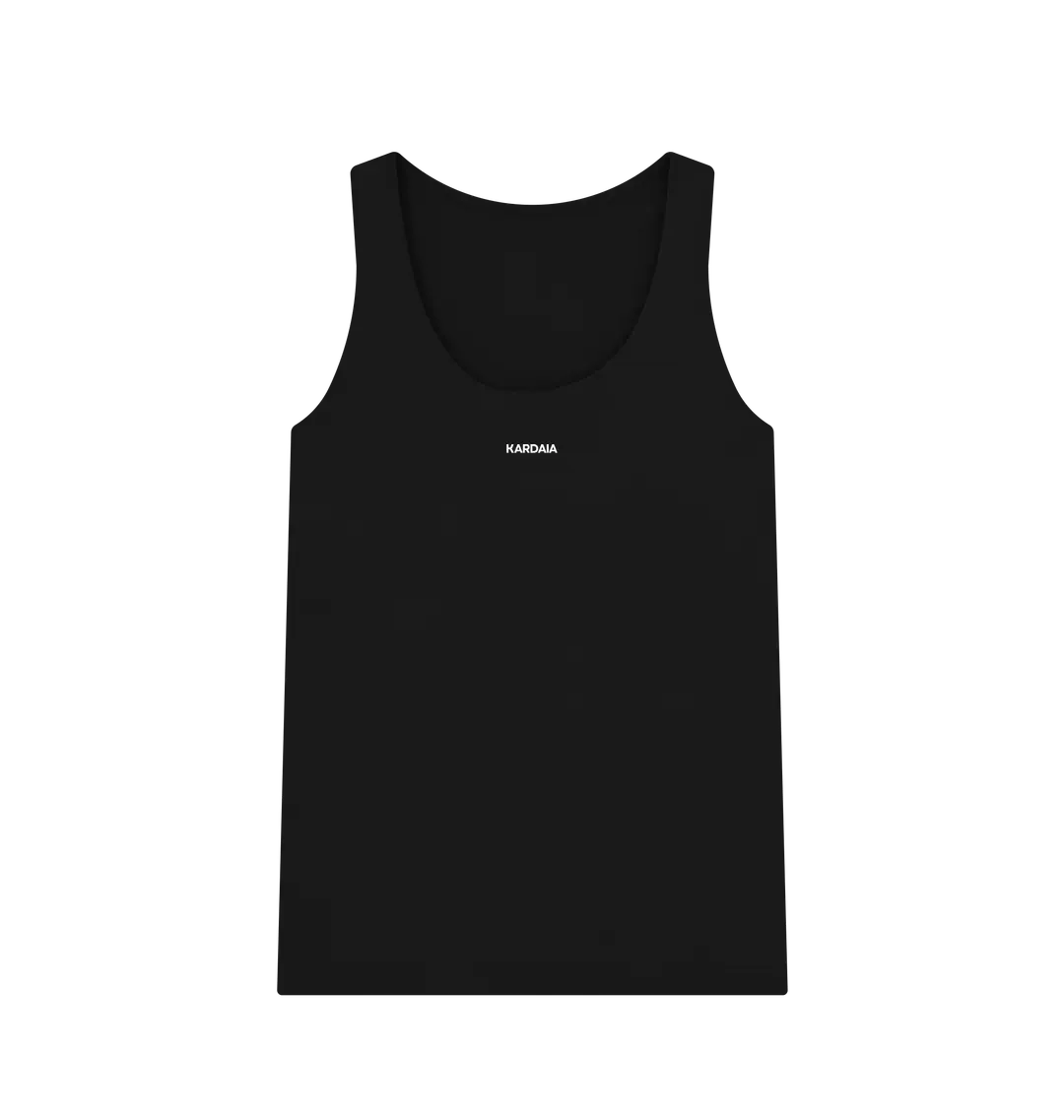 visuel du débardeur noir KARDAIA à plat sur fond noir