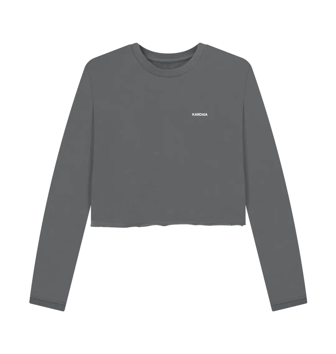 pull boxy gris basalte KARDAIA en coton bio présenté à plat