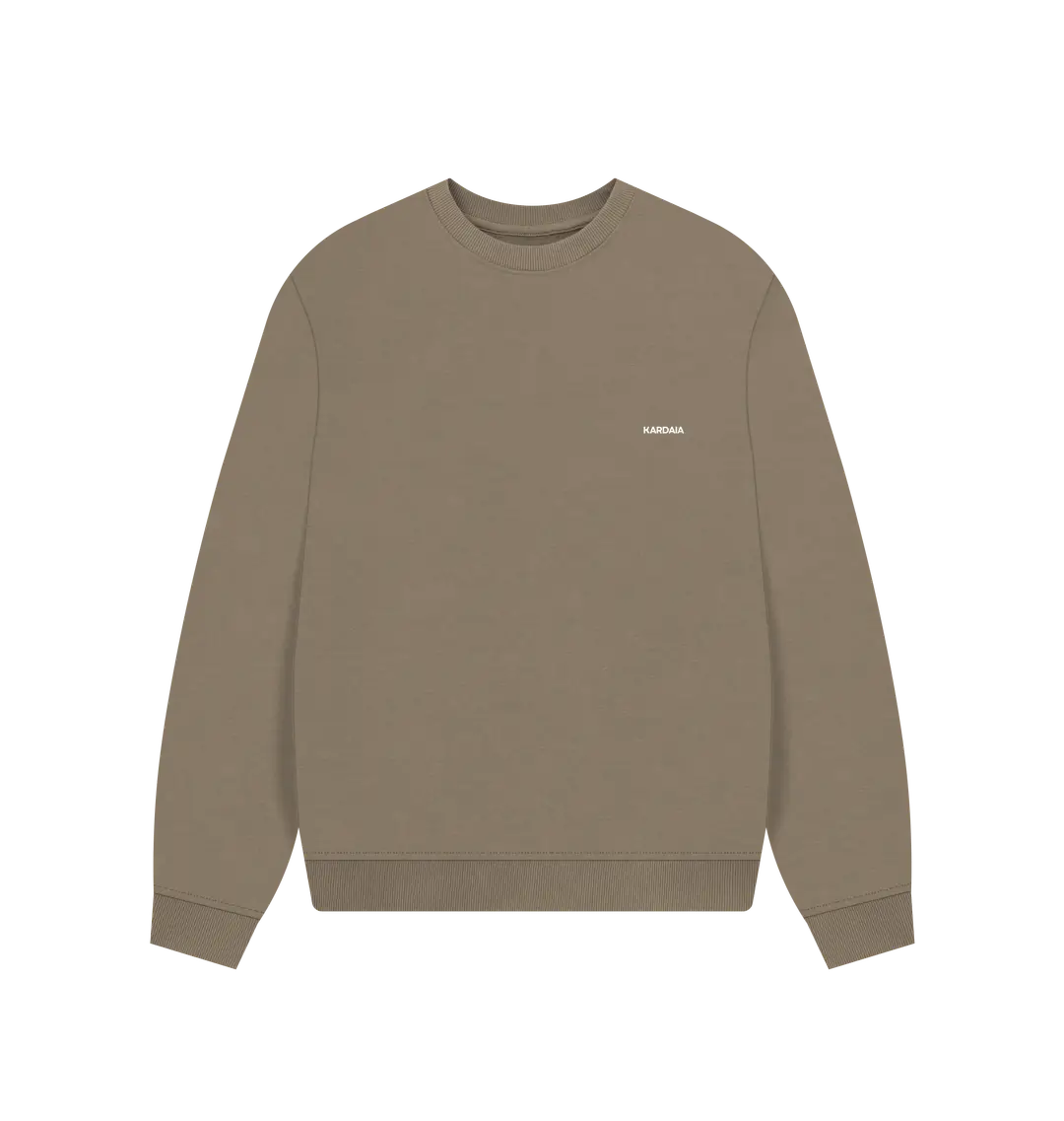 pull oversize taupe brut KARDAIA en coton bio présenté à plat