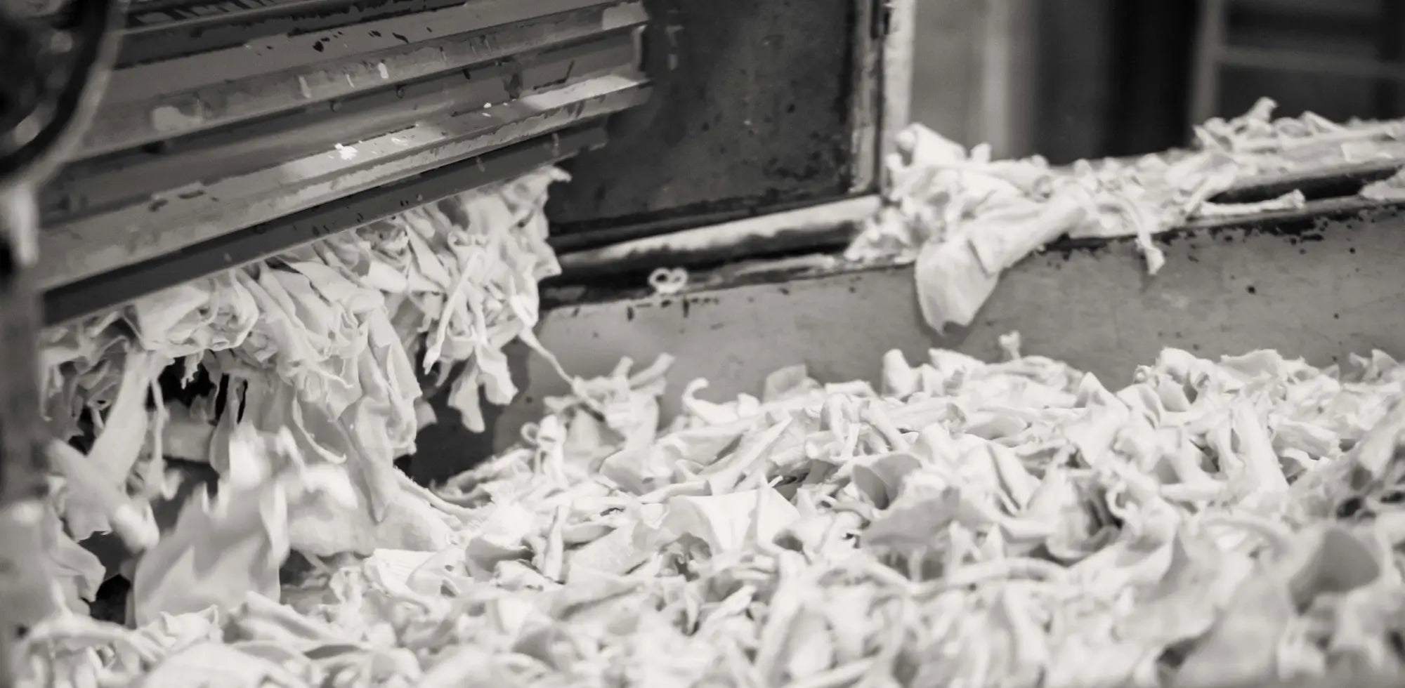 Chutes de coton en cours de recyclage dans une machine industrielle chez Remill