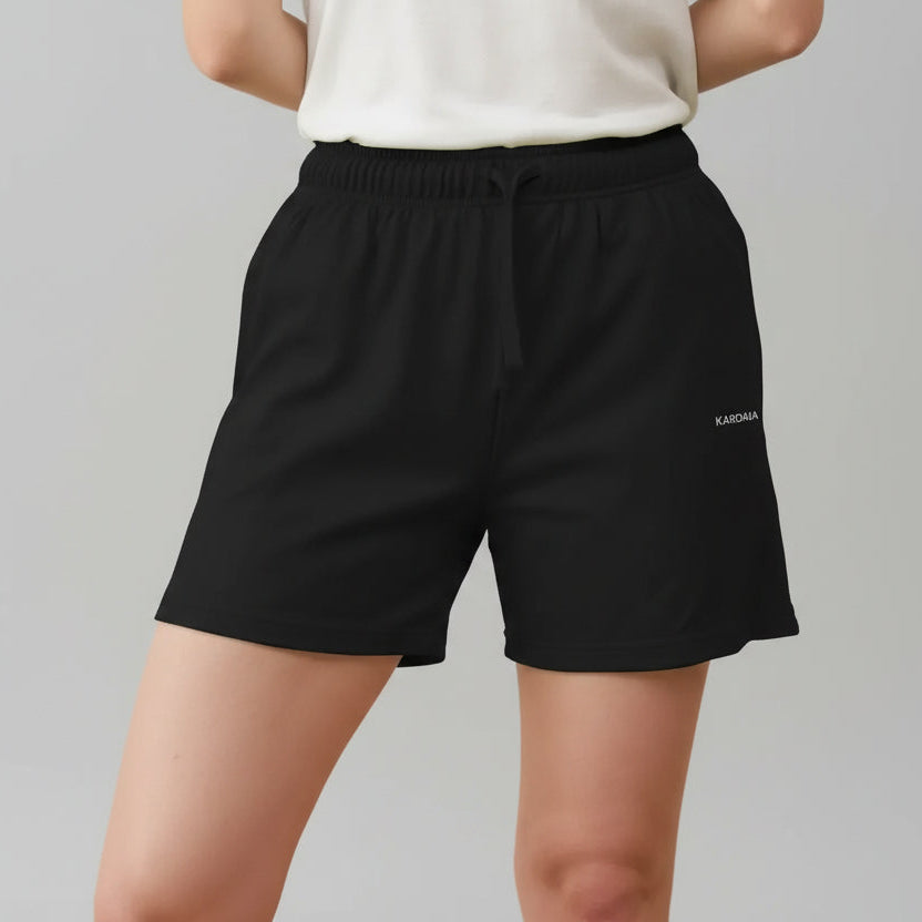 short femme noir KARDAIA en coton bio porté de face
