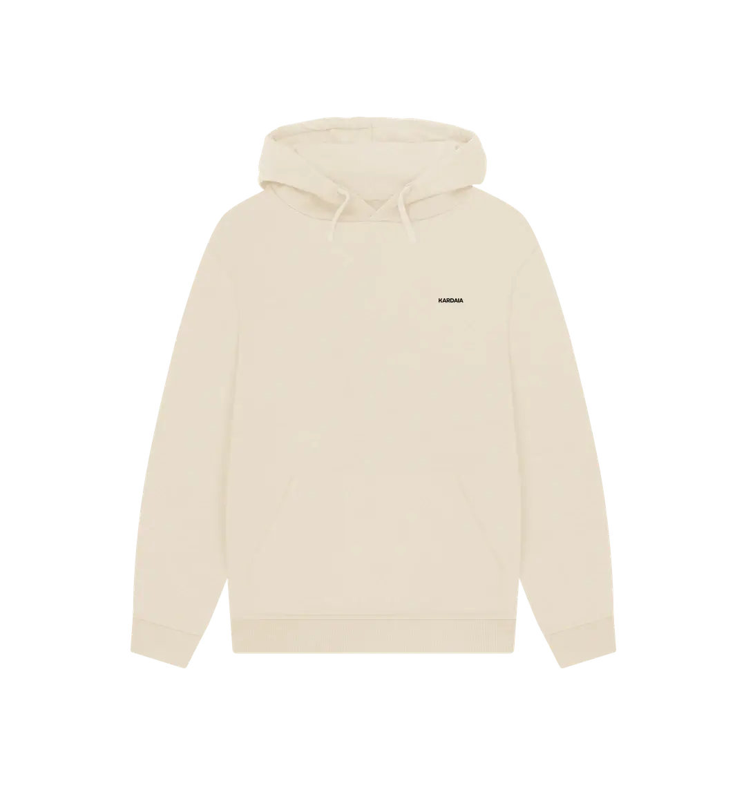 sweat à capuche beige KARDAIA vu à plat de face sur fond bleu