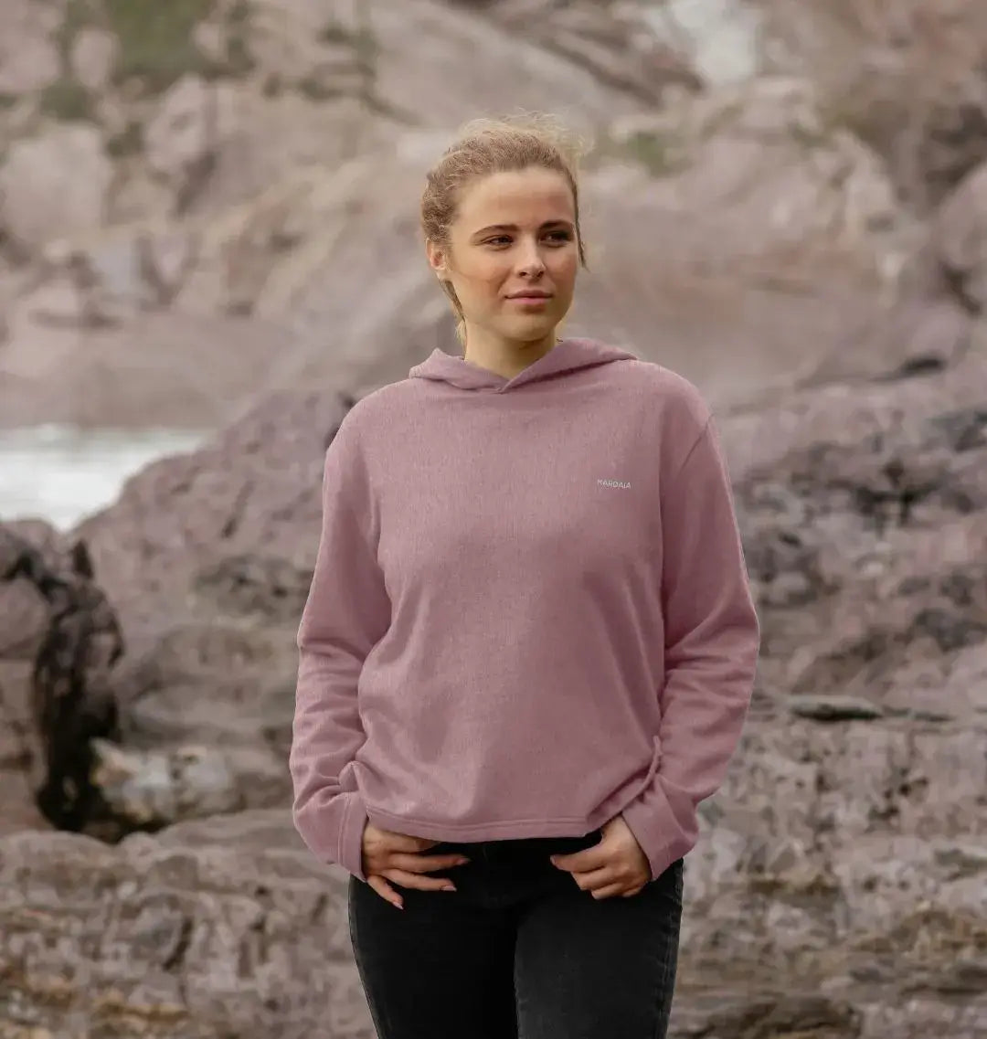 sweat à capuche quartz rose pour femme, coupe décontractée, ambiance bord de mer