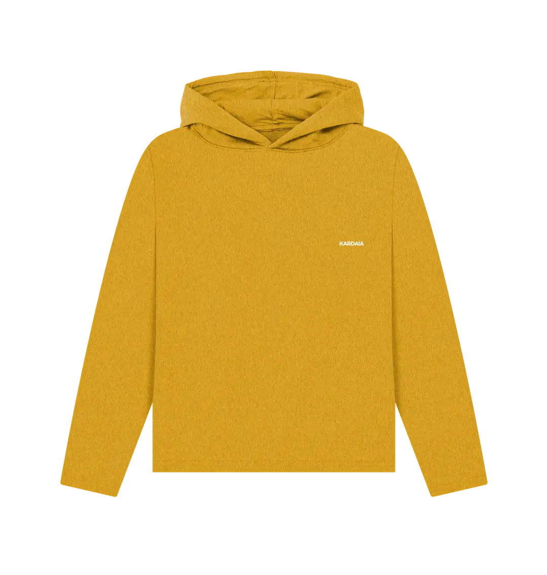 sweat à capuche femme couleur sable doré en coton recyclé, vue à plat fond neutre