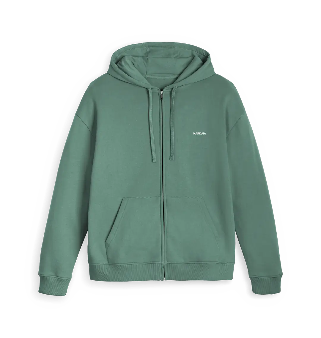 sweat femme vert argile à capuche zippée présenté à plat