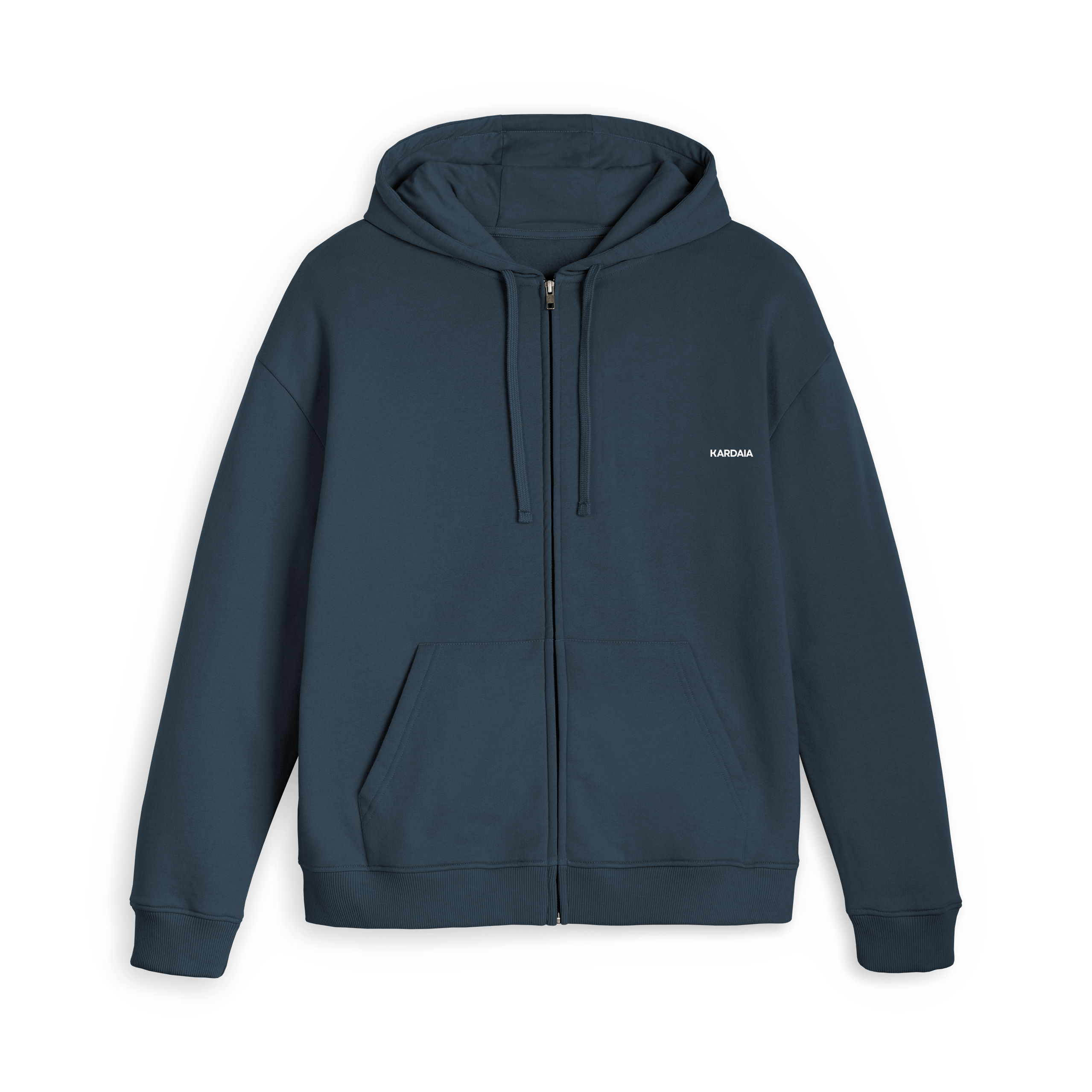 sweat zippé navy pour homme KARDAIA, vue packshot en coton biologique