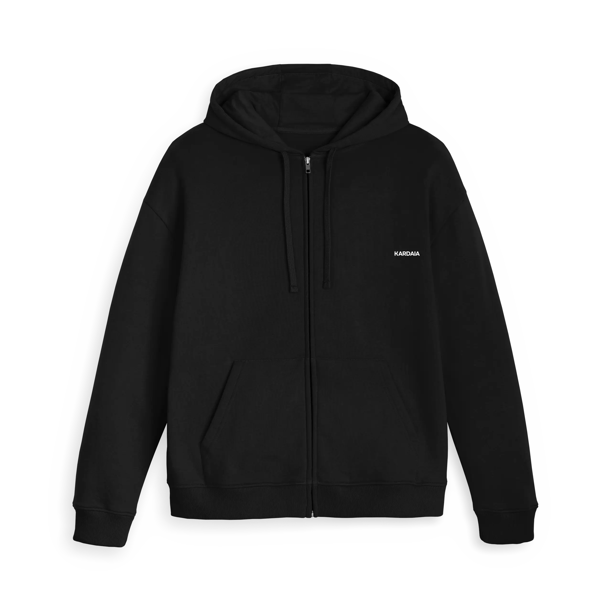 sweat à capuche zippé noir KARDAIA pour homme, coton bio épais et coupe droite