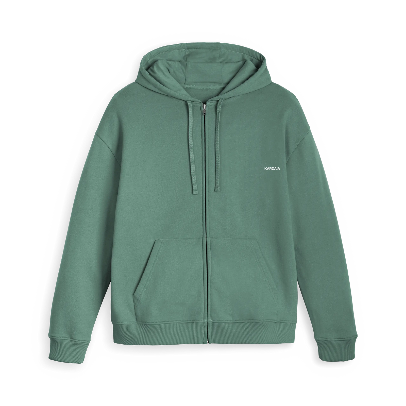 Sweat à capuche zippé vert argile KARDAIA en coton biologique 300 g par mètre carré