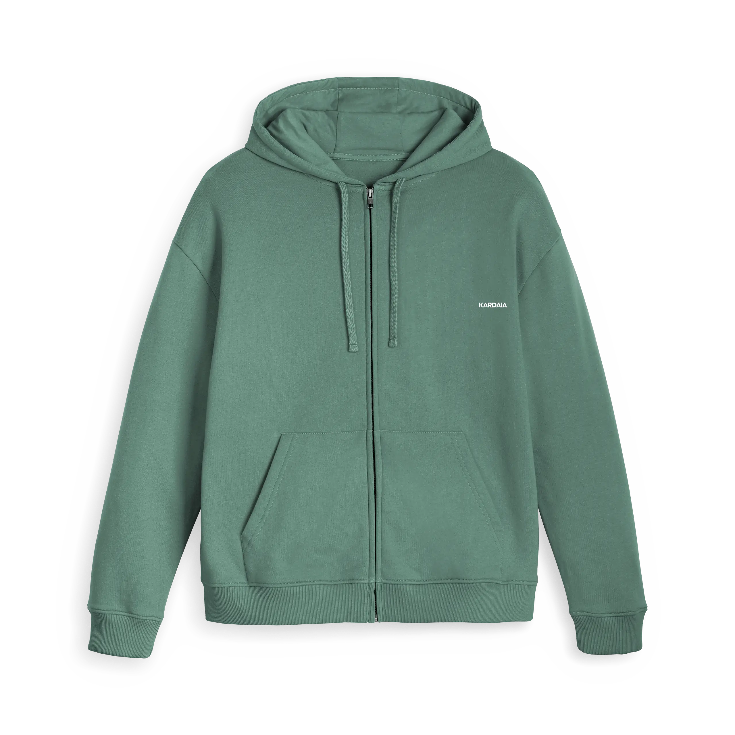 sweat à capuche zippé vert argile KARDAIA pour homme, coton bio épais et coupe droite