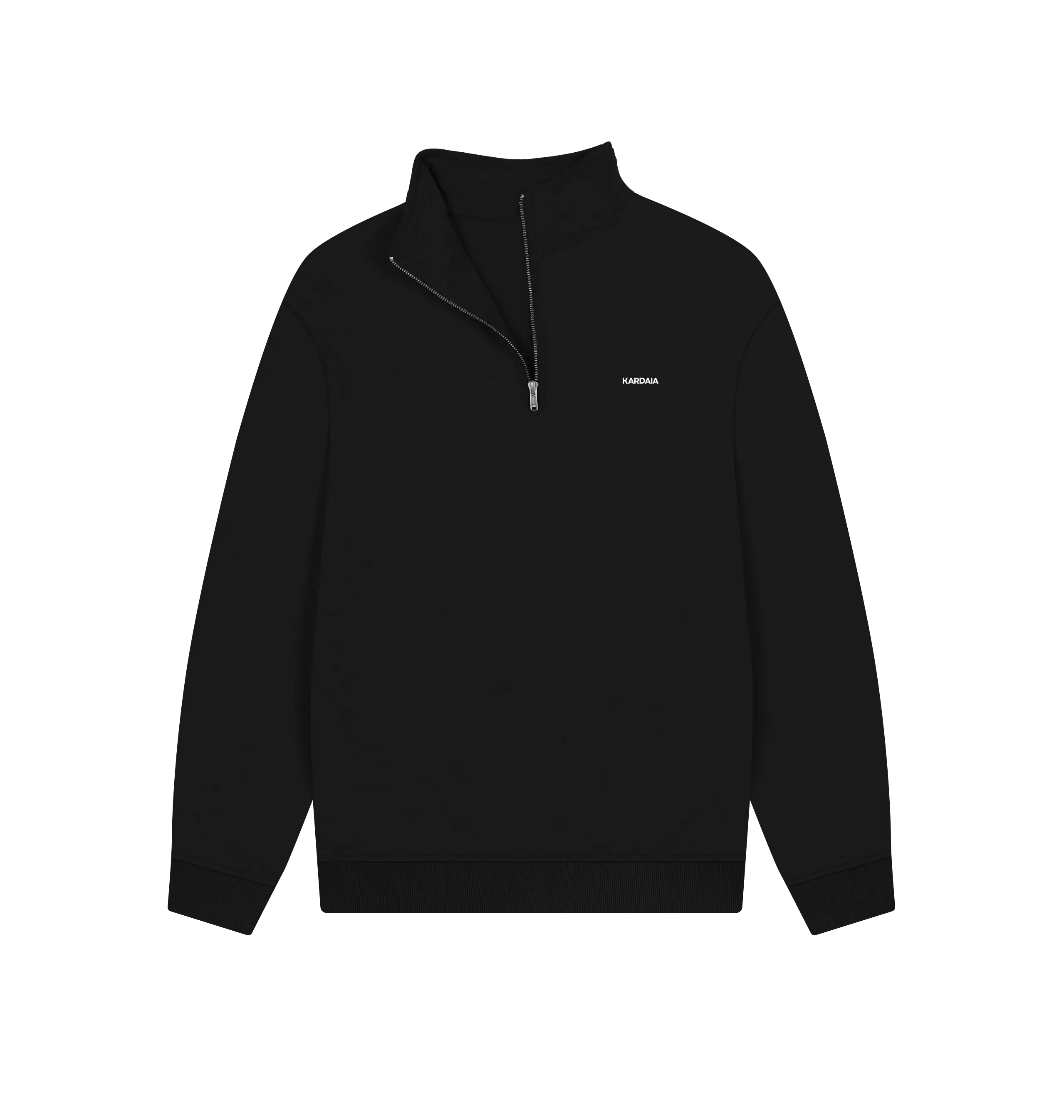 sweat quarter zip noir KARDAIA packshot, coton bio épais