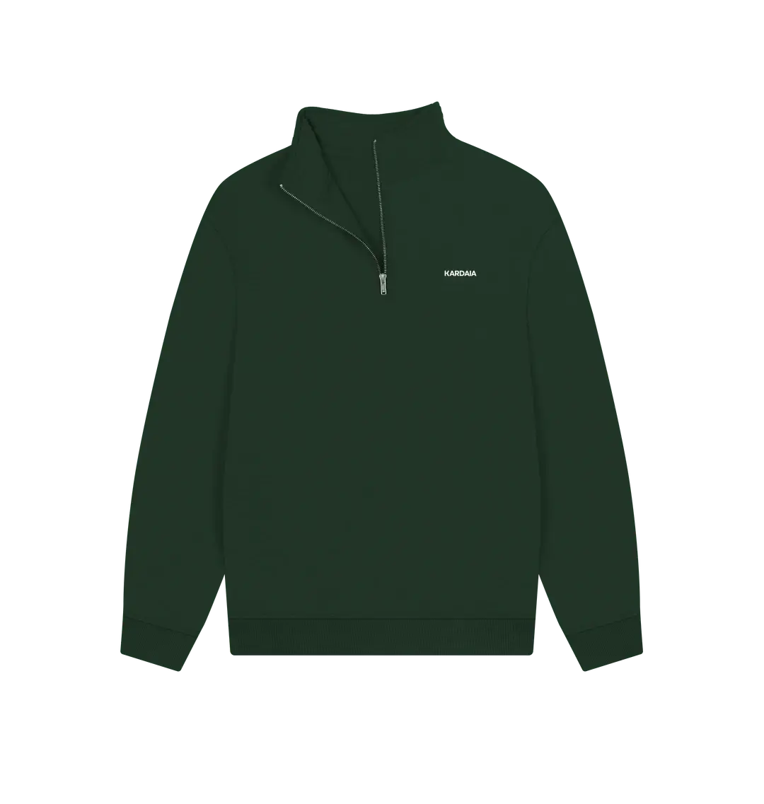 sweat-shirt à quart de zip femme couleur vert foncé présenté à plat