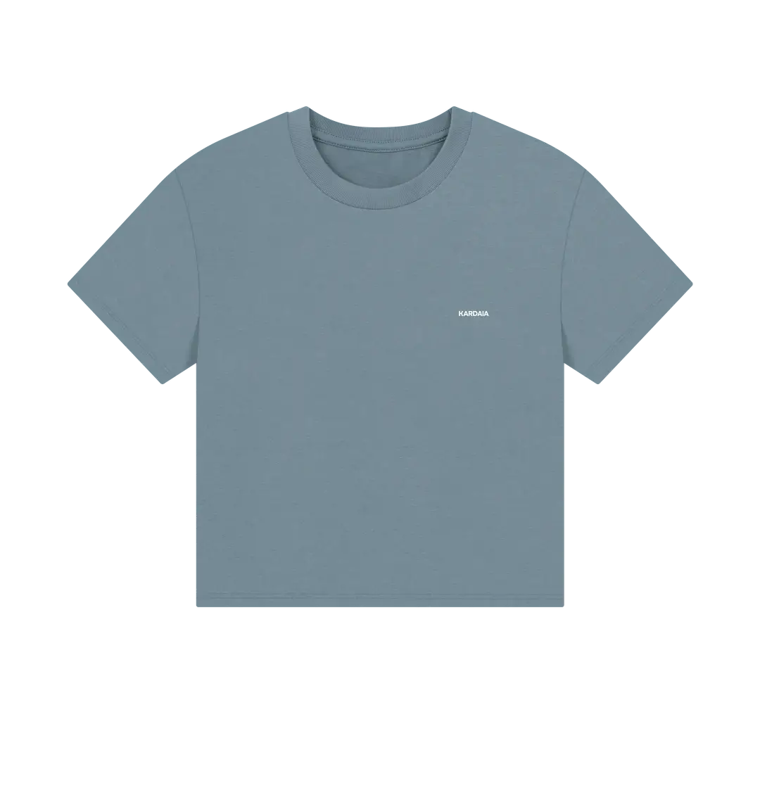 t-shirt coupe boxy femme couleur bleu ciel clair vu de face