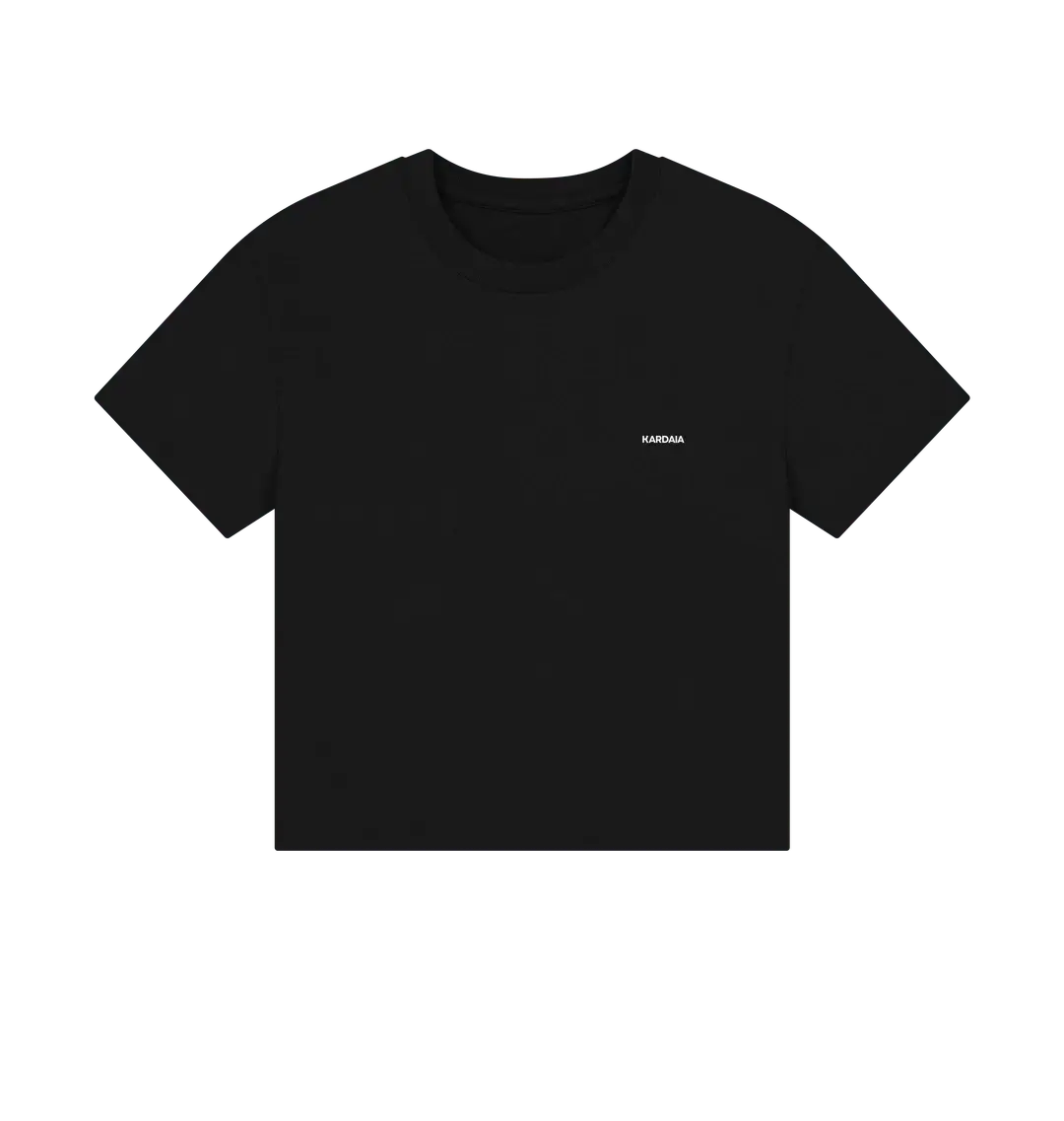 t-shirt femme boxy couleur noir profond en coton bio disposé à plat