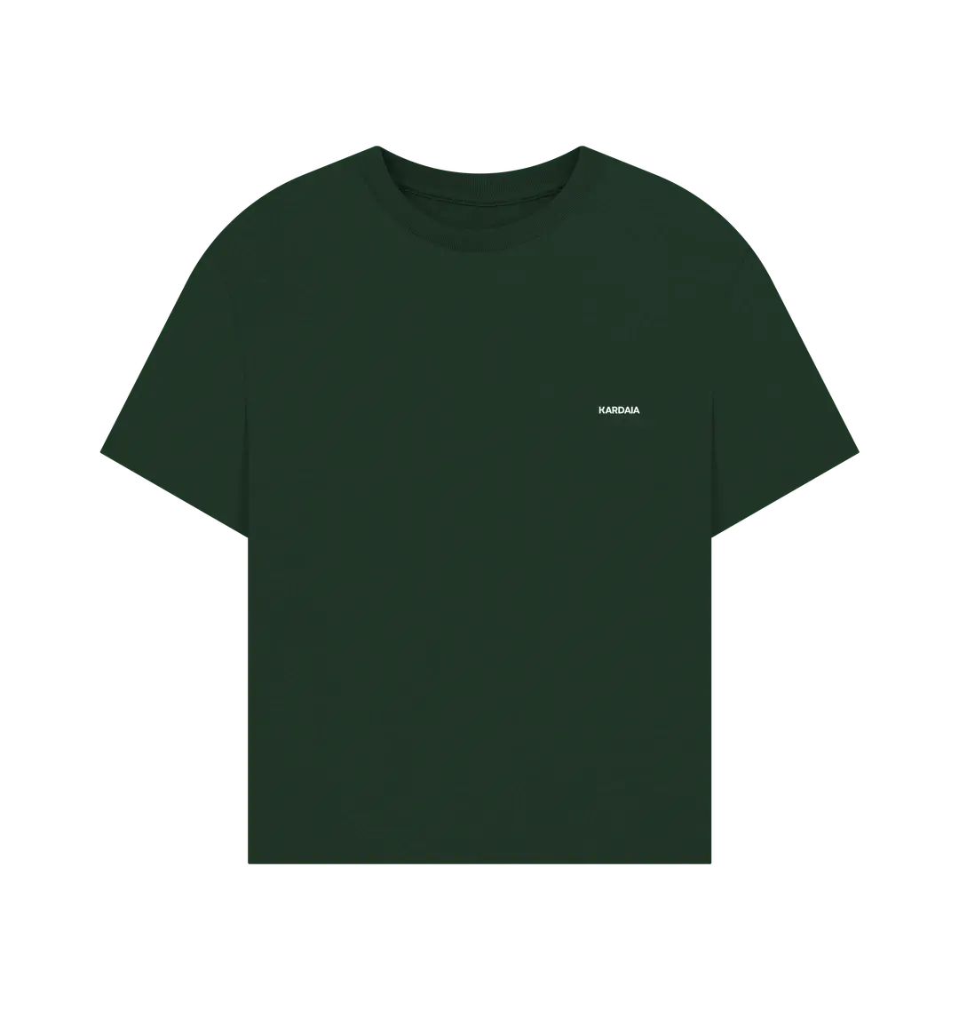 t-shirt oversize vert foncé KARDAIA vu à plat de face sur fond bleu
